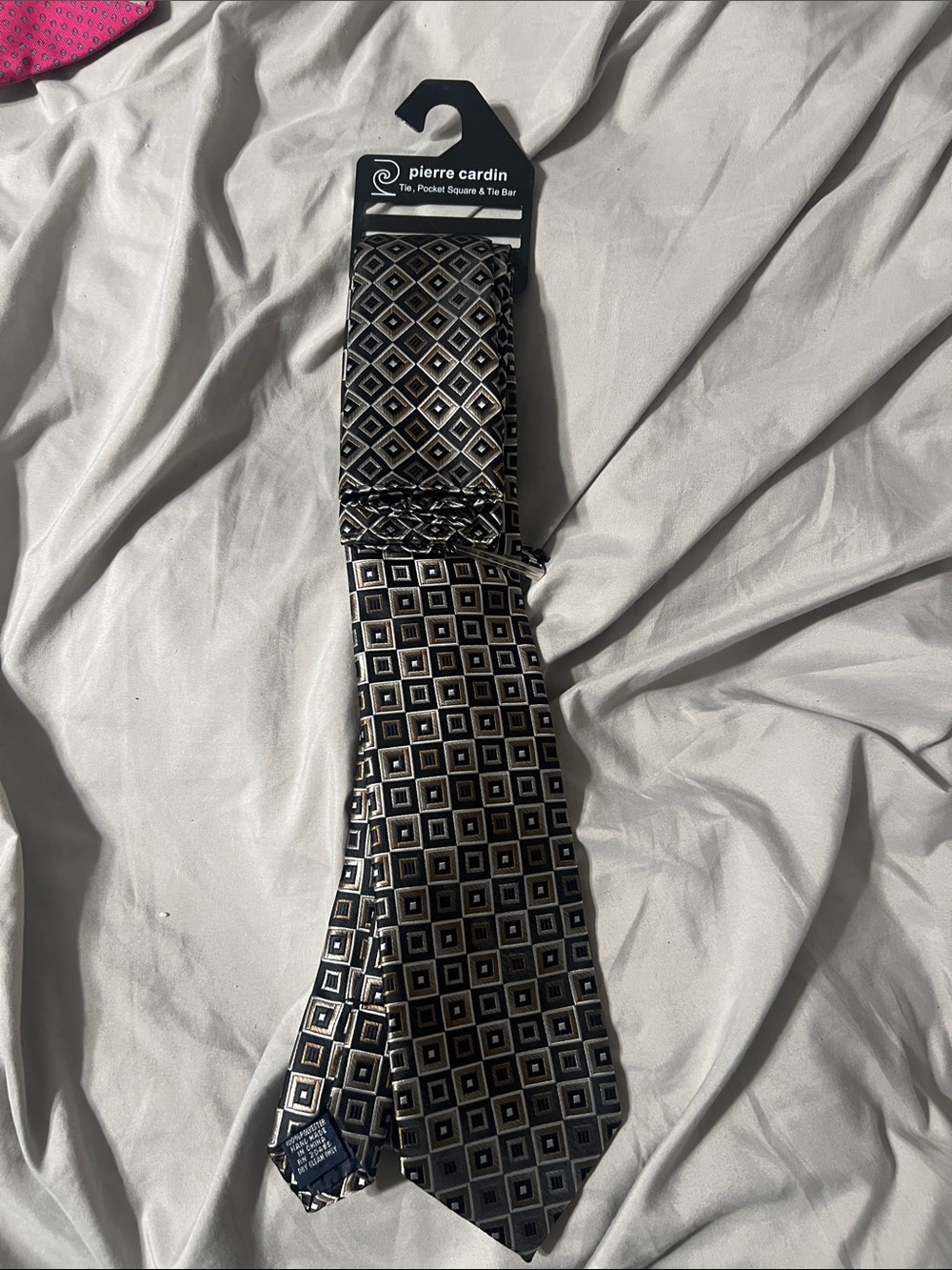 Pierre Cardin Black and Silver Geometric Square Tie